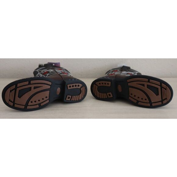 Roper Little Kids Sz 9M Brown Faux Leather Spider Web Light-Up Western Boots - Picture 4 of 16